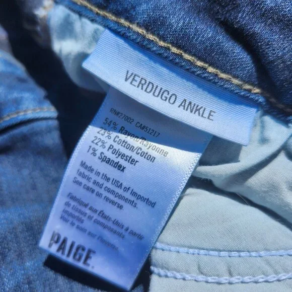 Paige Women's Size 26 Verdugo Ankle Skinny Jeans Medium Wash Cotton Blend USA - Picture 6 of 7